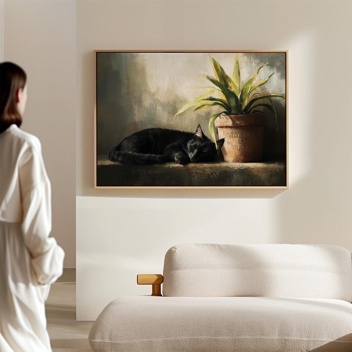 Black Cat Sleeping Peacefully by Sunny Window Plant Cozy Art Print - Image 4