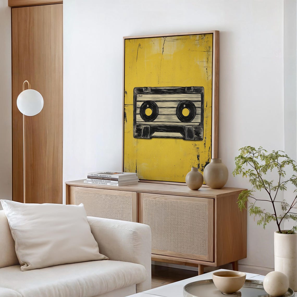 Retro Cassette Tape Illustration Yellow Grunge Music Wall Art Poster - Image 3