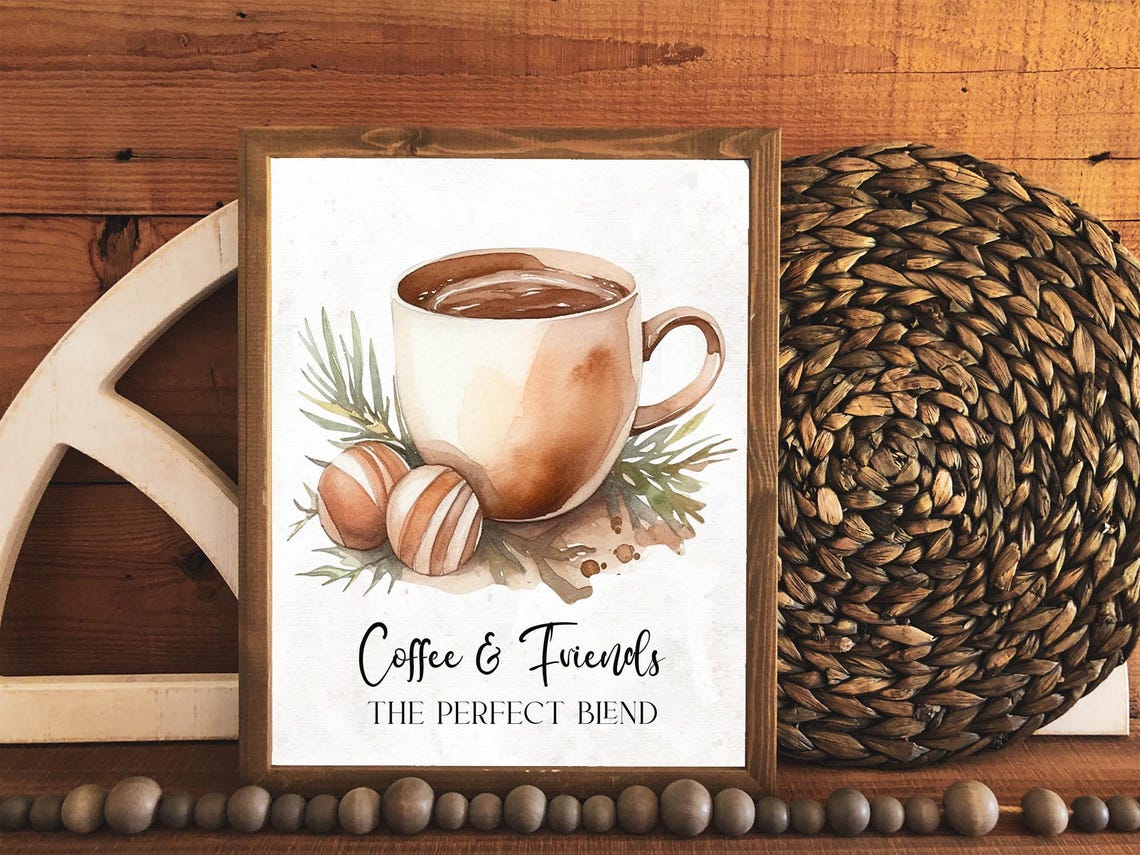 Coffee And Friends The Perfect Blend Watercolor Kitchen Poster - Image 2