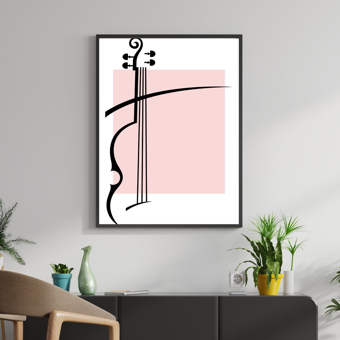 Violin Abstract Line Art Print Pink Music Wall Decor for Music Lovers - Image 3