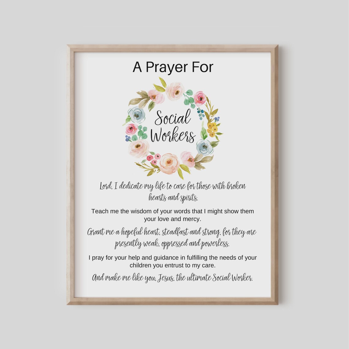 Prayer For Social Workers Floral Wreath Christian Appreciation Gift Wall Art