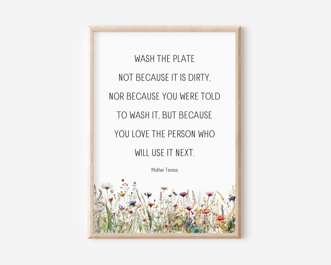 Mother Teresa Quote Print Watercolor Wildflowers Inspirational Kitchen Art
