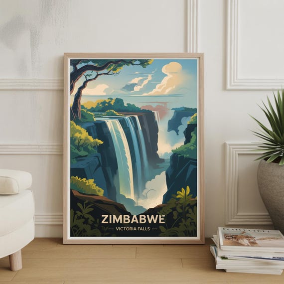 Zimbabwe Africa Travel Poster Vintage Style Wall Art Home Decor Adventure World Explorer Gift