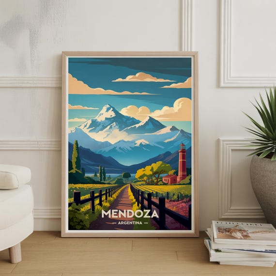 Mendoza Argentina Travel Poster Vintage Style Wall Art Destination Print Home Office Decor Lover Gift