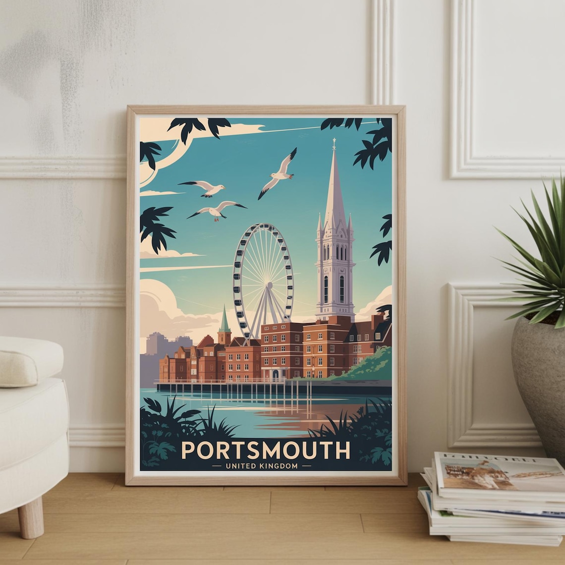Portsmouth United Kingdom Ferris Wheel Vintage Travel Poster