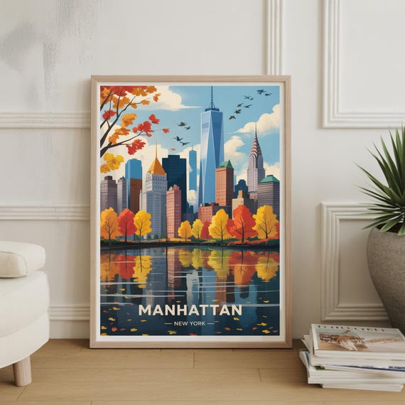 New York City Skyline Poster Manhattan Travel Art Urban Home Decor Nyc Wall For Living Room Office Gift
