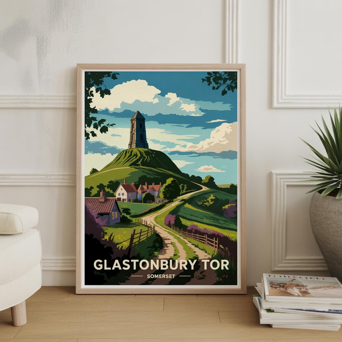 Glastonbury Tor Somerset England Hill Landmark Travel Poster