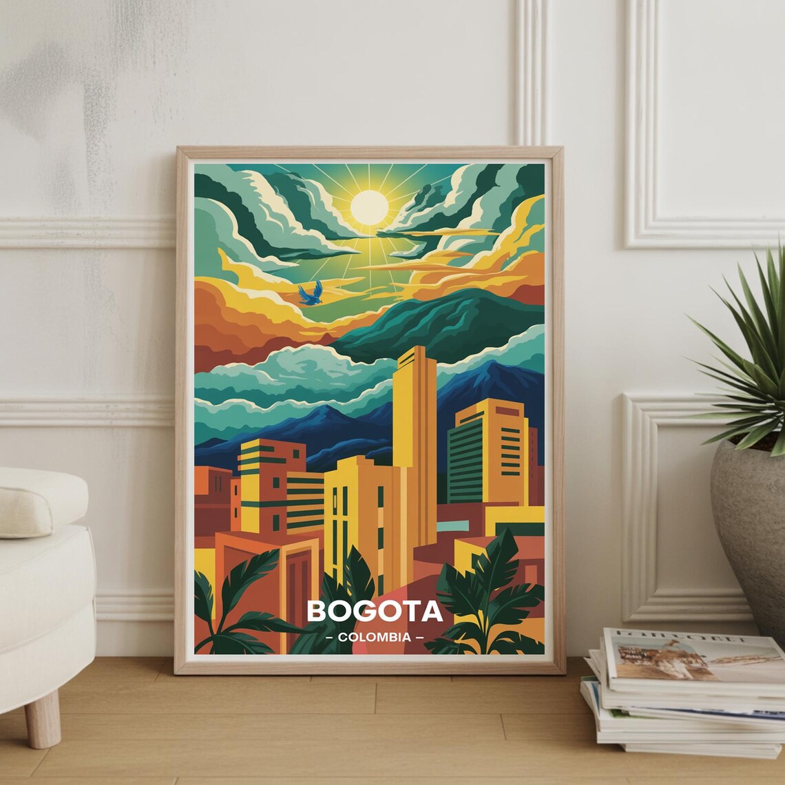 Bogota Colombia Cityscape Travel Poster Vibrant Midcentury Art Poster