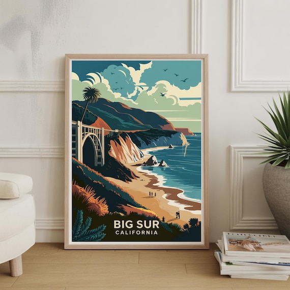 Big Sur California Bixby Bridge Coastline Vintage Travel Poster Art