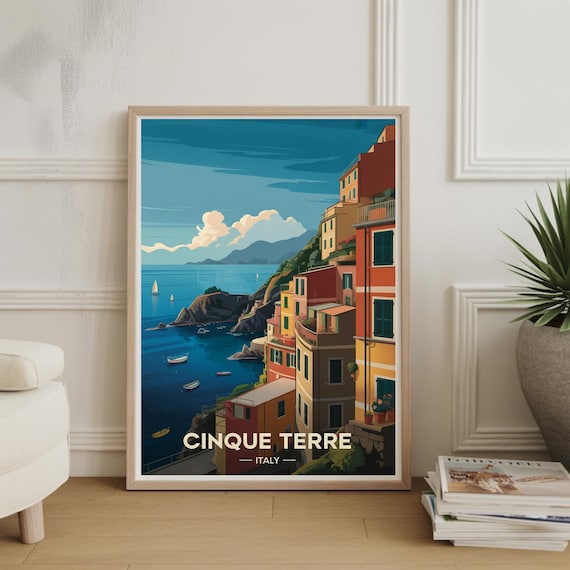 Cinque Terre Italy Travel Poster Artistic Home Decor Wall Art Illustration Ideal Gift For Lovers