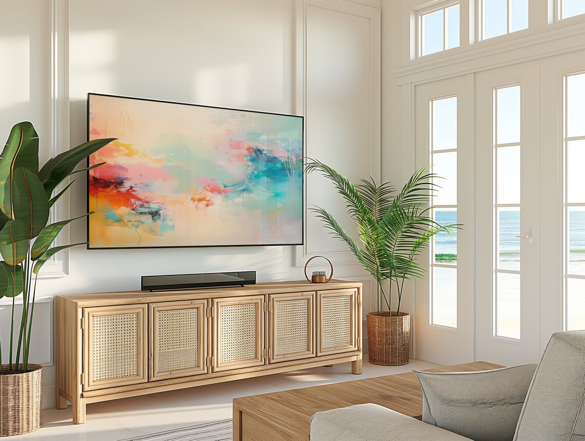 Warm Orange Pink Abstract Painting With Turquoise Accents Art Poster - Image 3