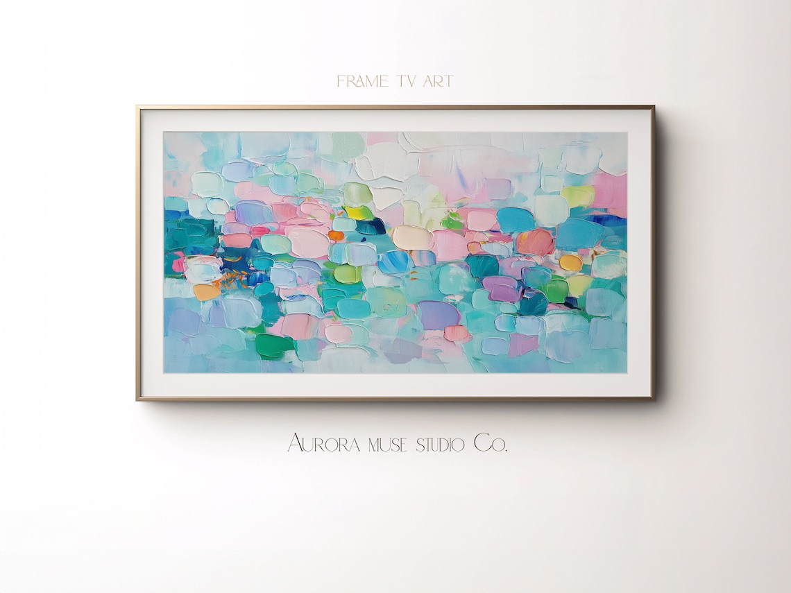 Colorful Impasto Abstract Painting Pink Blue Palette Knife Art Poster - Image 4