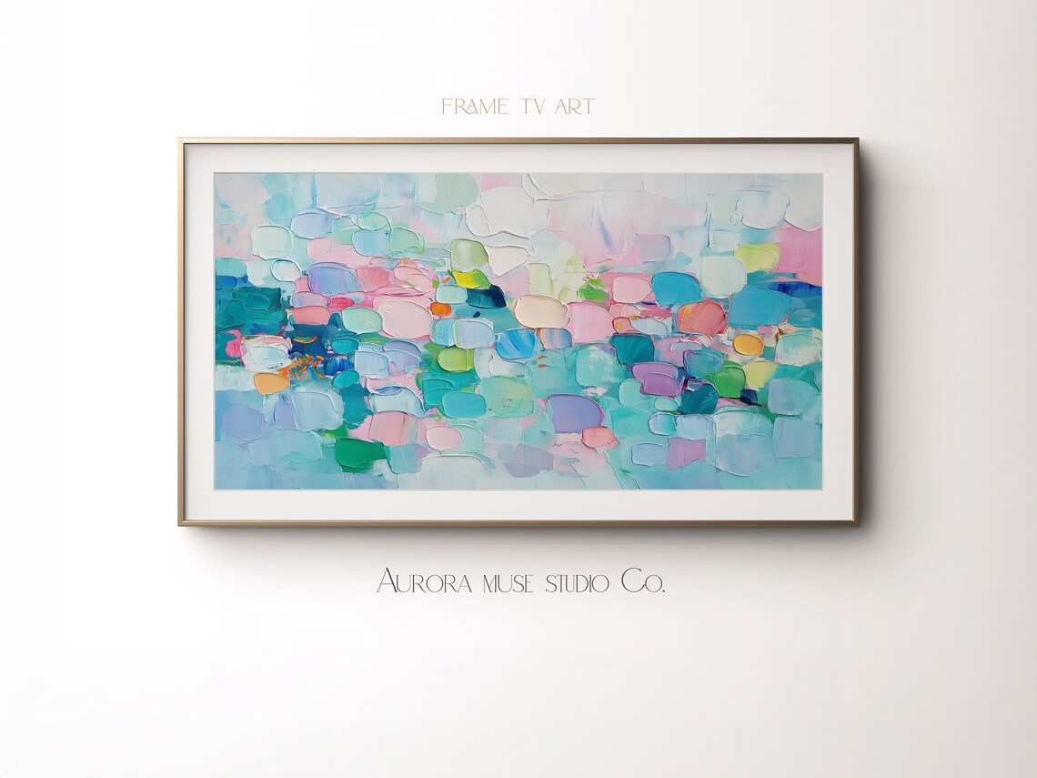 Pink Blue Impasto Abstract Painting Colorful Textured Dot Art Poster - Image 4