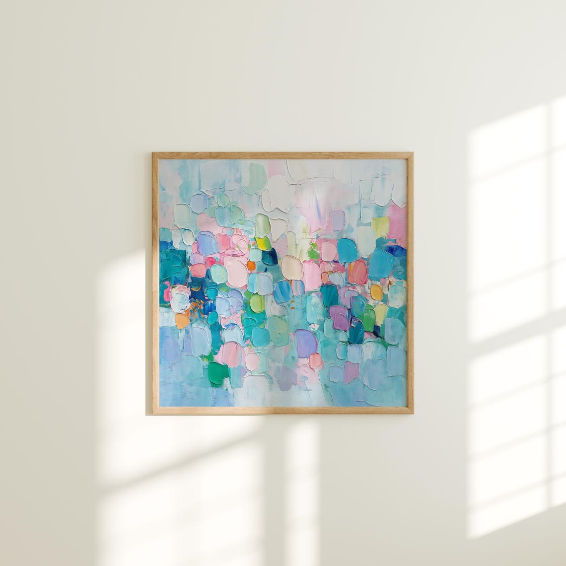 Colorful Palette Knife Mosaic Abstract In Blue And Pink Print