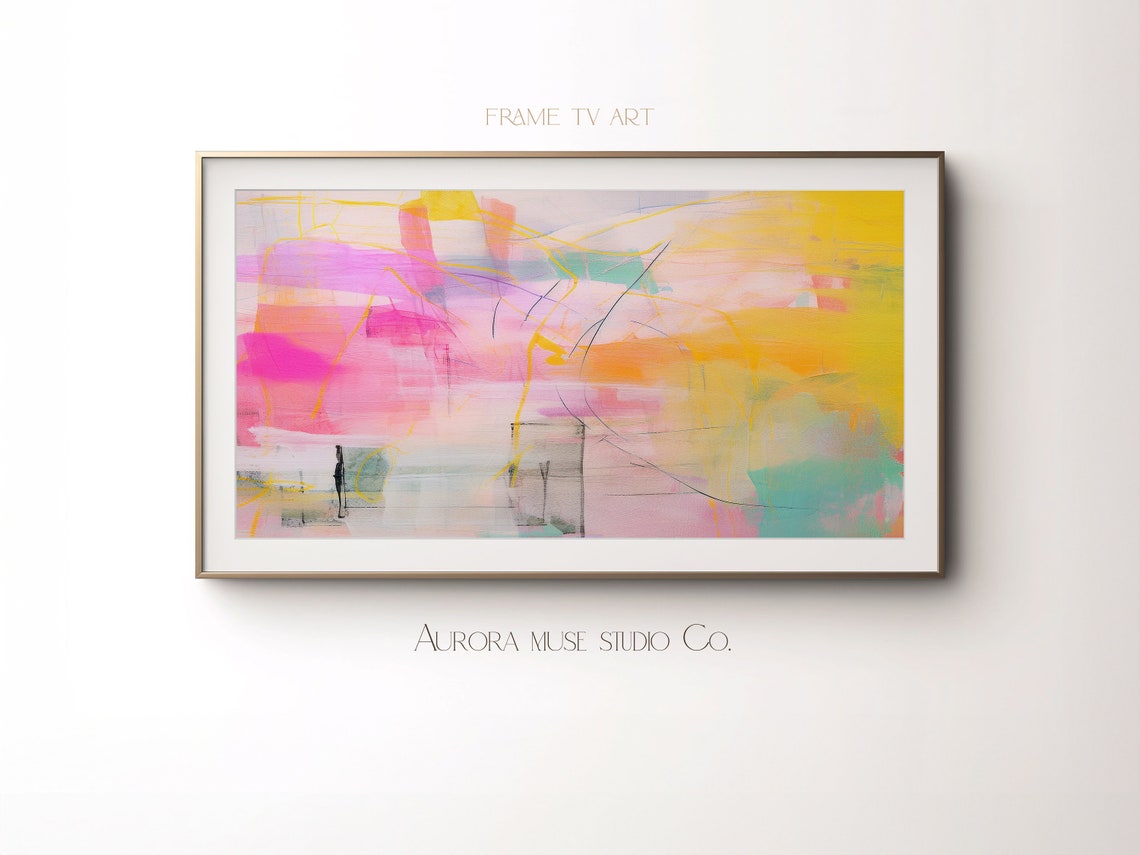 Pink Yellow Abstract Painting With Expressive Line Work Wall Poster - Image 4