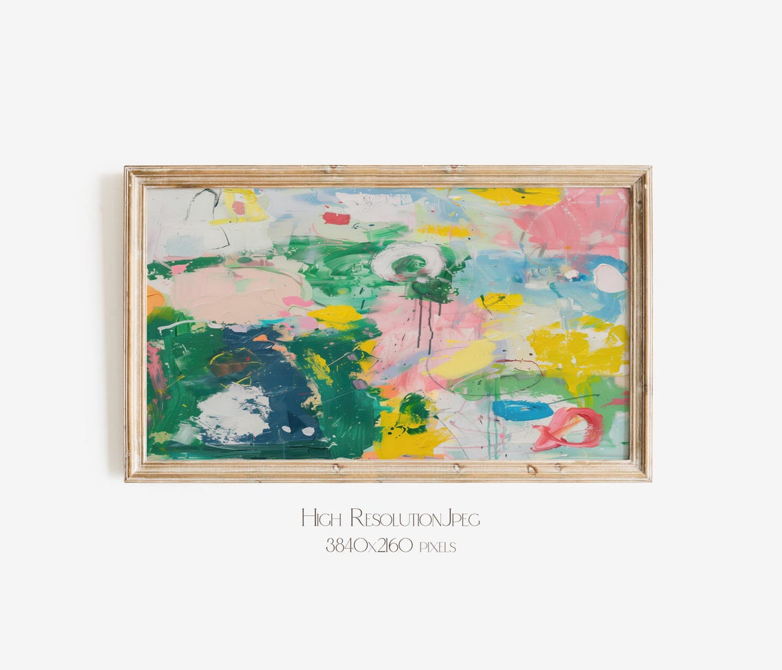 Vivid Green Abstract Painting With Pink Yellow Bold Strokes Poster - Image 4