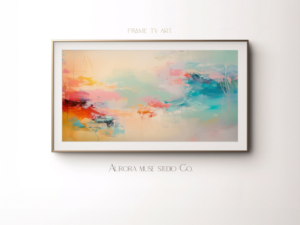 Warm Orange Pink Abstract Painting With Turquoise Accents Art Poster - Image 2