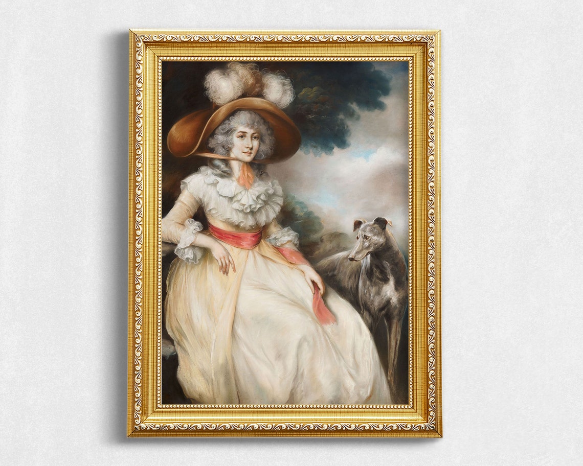 Vintage Painting Of Woman And Pet Dog Antique Portrait Of Woman - Image 2