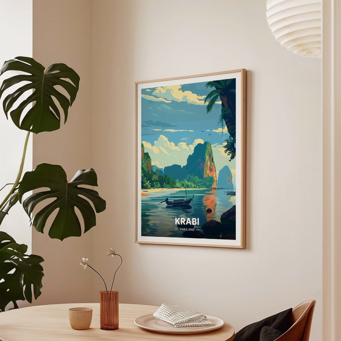 Krabi Thailand Limestone Cliffs Beach Sunset Vintage Travel Poster - Image 2