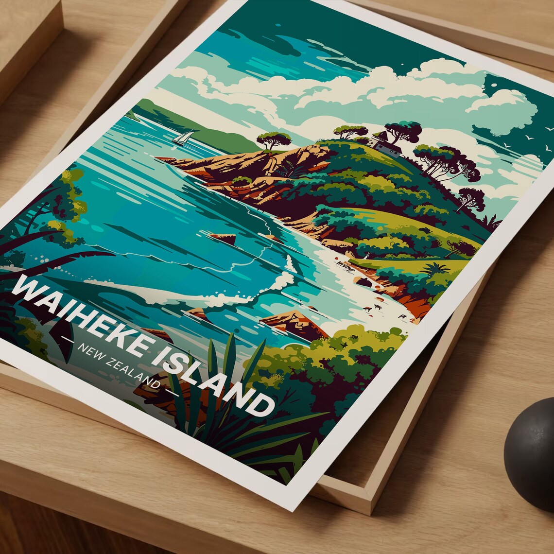 Waiheke Island Travel Poster, New Zealand Art Print - Image 3