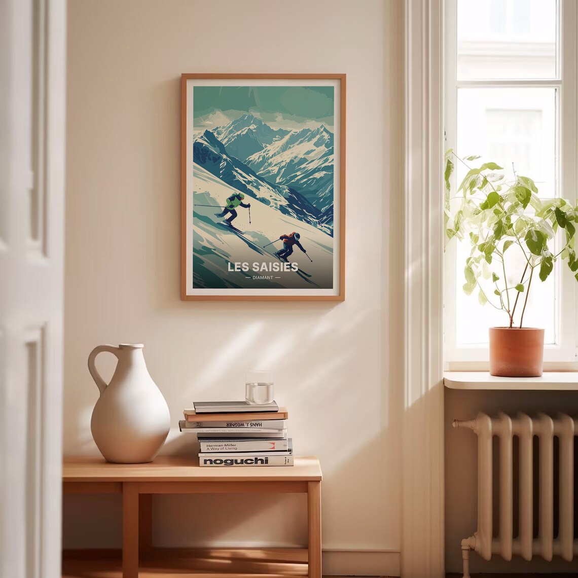 Les Saisies France Skiers Racing Downhill Snowy Winter Art Poster - Image 4