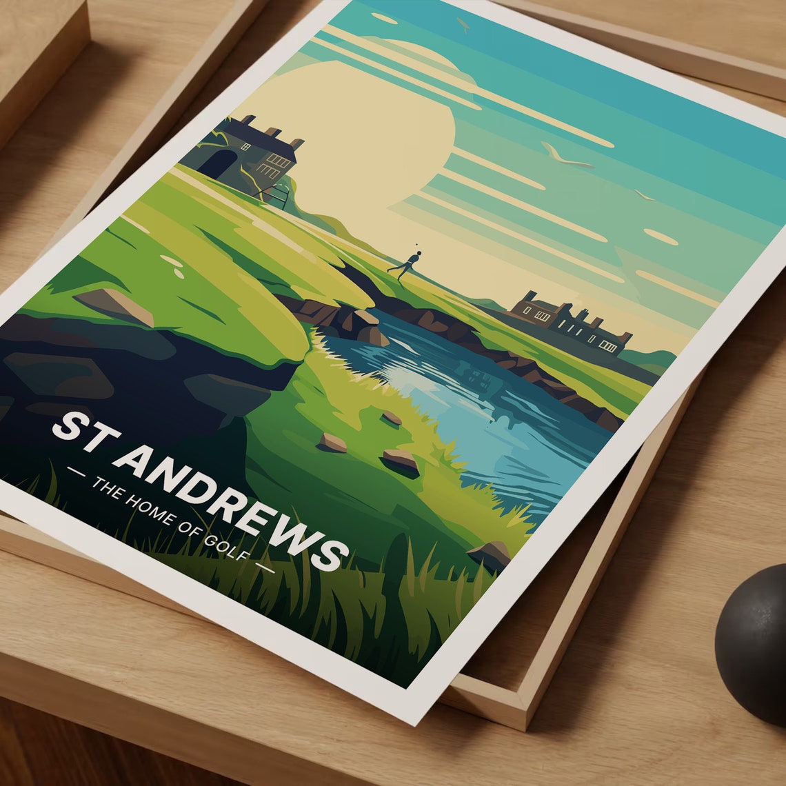 St Andrews Scotland Golf Course Links Sunrise Golfer Art Poster - Image 3