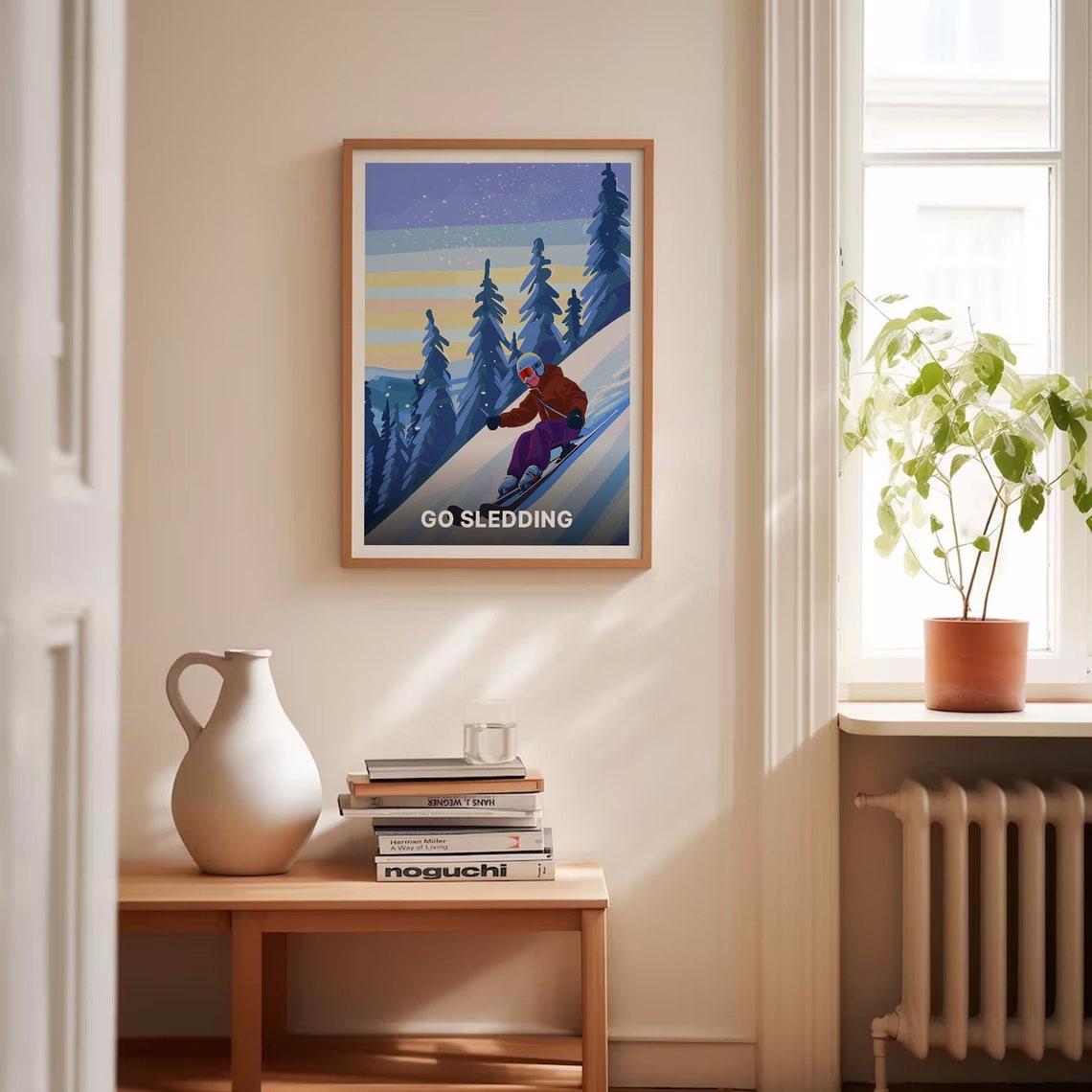 Go Sledding Retro Ski Slopes Sunset Alpine Winter Sports Poster - Image 4
