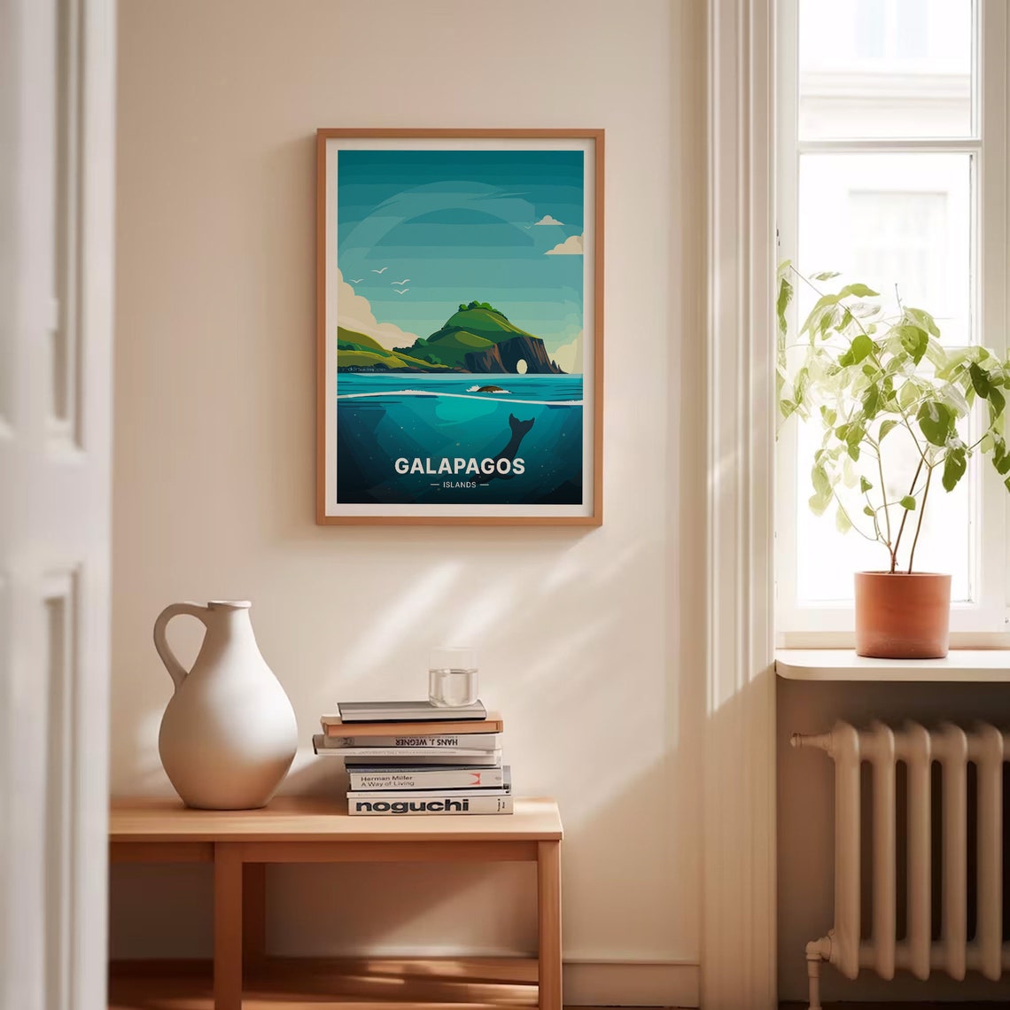Galapagos Islands Travel Poster Whale Tail Turtle Tropical Ocean Art - Image 4