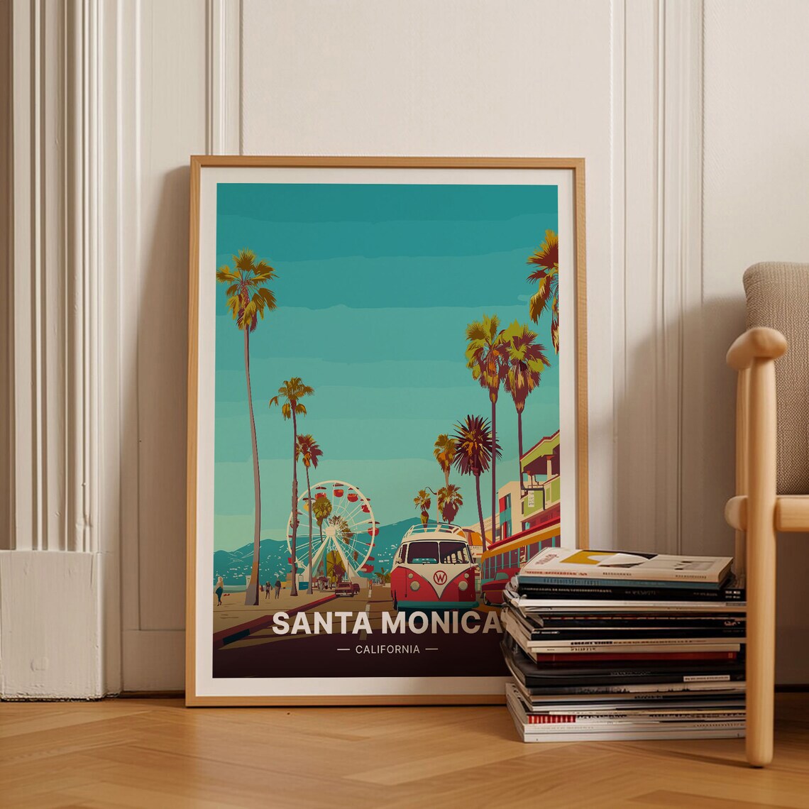 Santa Monica City Skyline Travel Poster California Usa Wall Art Ideal For Home Decor And Birthday Gifts C20 844