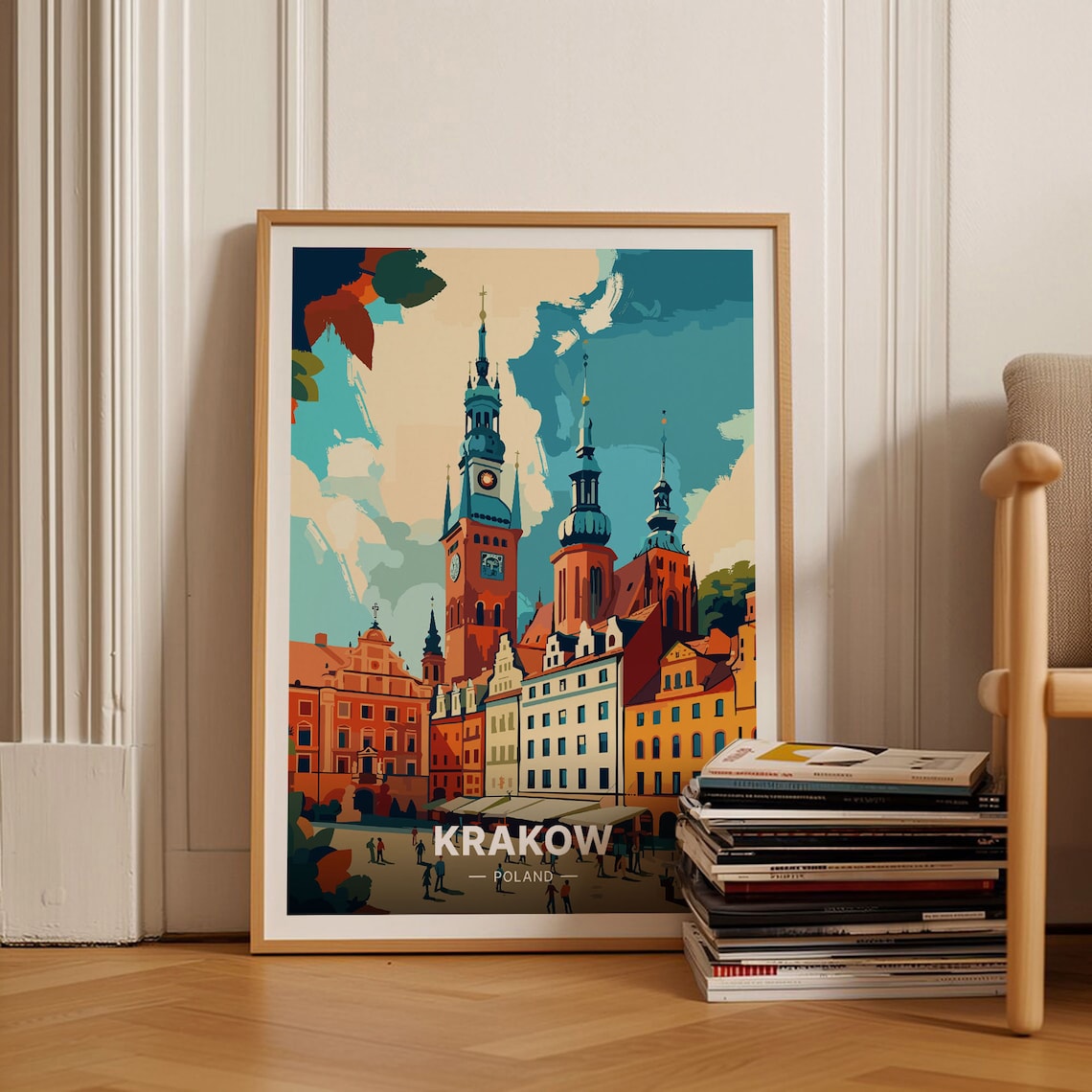 Krakow Travel Poster, Poland Cityscape Art