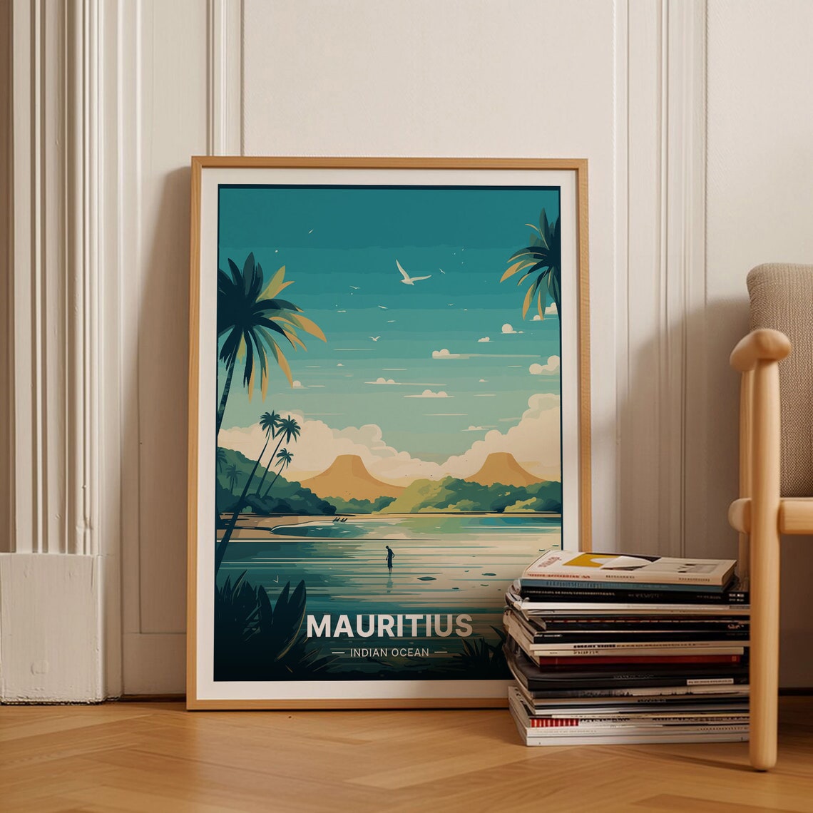 Mauritius Indian Ocean Palm Beach Lagoon Calm Waters Travel Poster