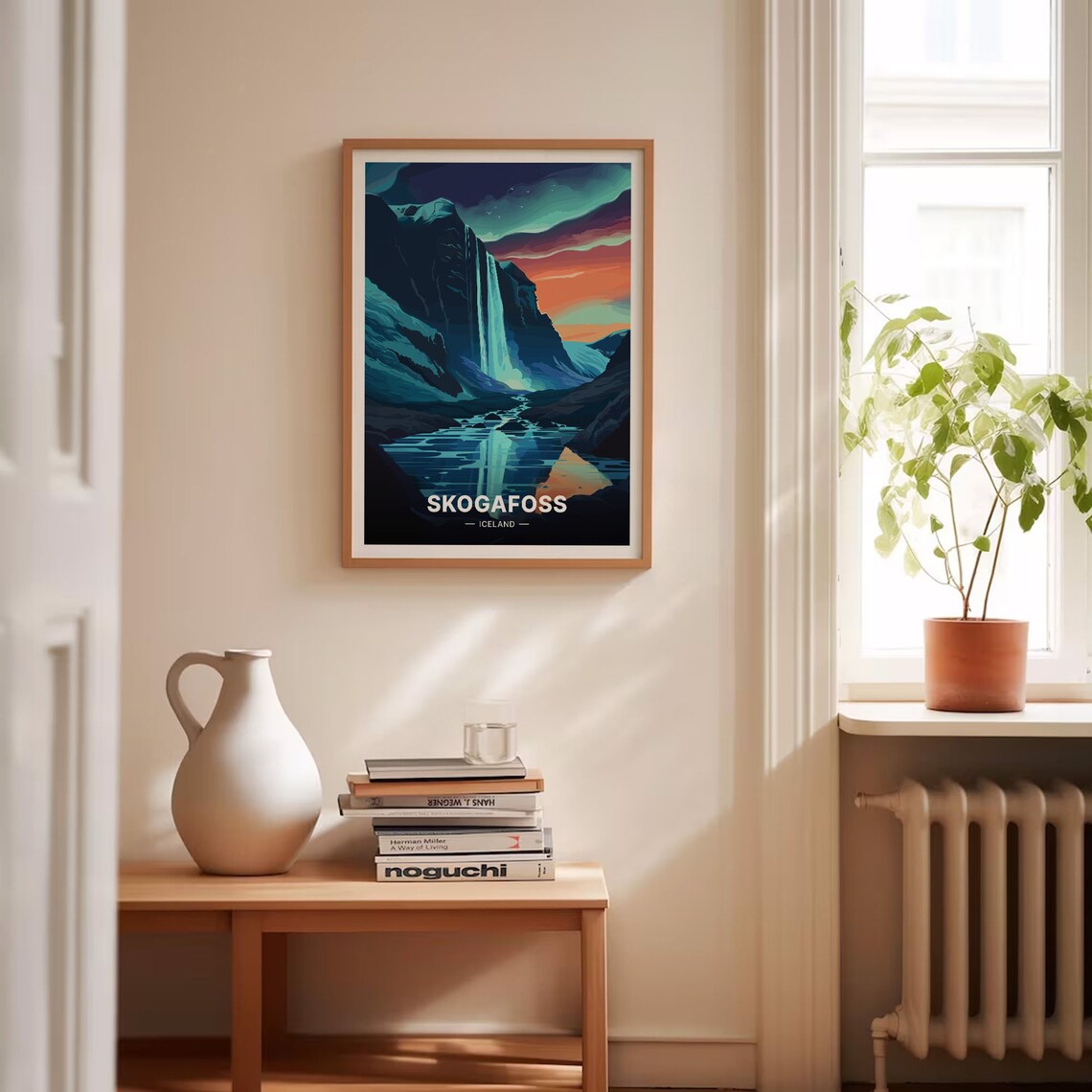 Skogafoss Iceland Waterfall Aurora Night Sky Vintage Travel Poster - Image 4