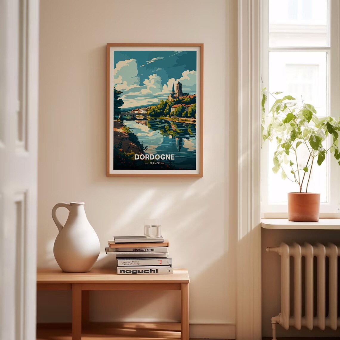 Dordogne France River Town Church Bridge Reflection Travel Poster - Image 4