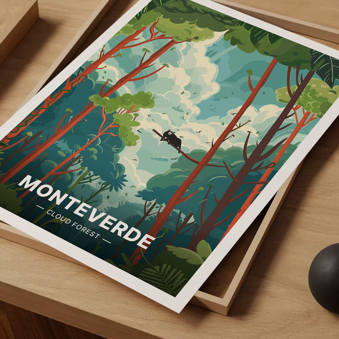 Monteverde Cloud Forest Sloth Misty Green Jungle Travel Poster - Image 3