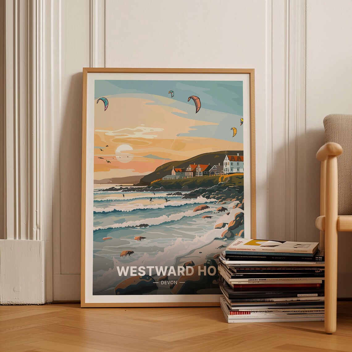 Westward Ho Coastal Travel Poster, North Devon Landscape