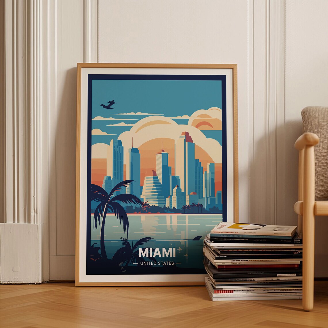 Miami United States Downtown Skyline Sunset Palm Cityscape Poster