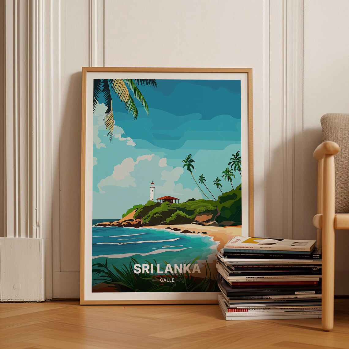 Sri Lanka Galle Lighthouse Vintage Tropical Coastal Travel Poster