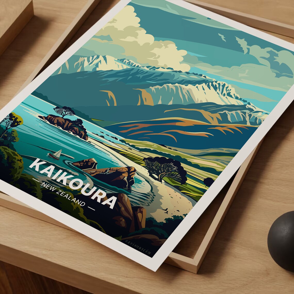 Kaikoura New Zealand Travel Poster, Scenic Landscape Art Print - Image 3