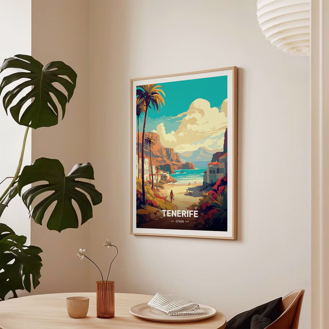 Tenerife Spain Beach Cliffs Palms Tropical Sunset Travel Poster - Image 2
