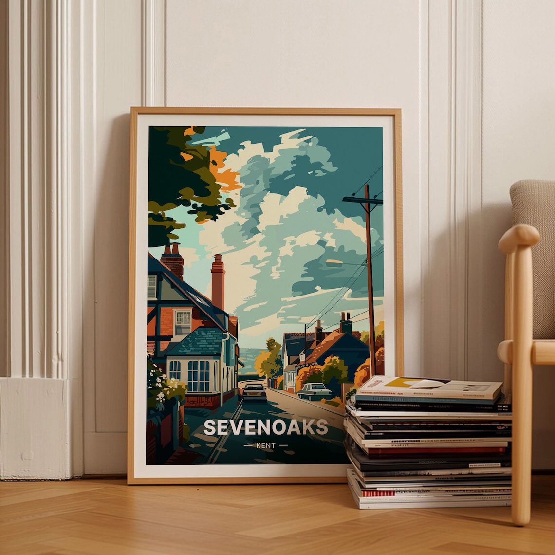 Sevenoaks Kent Red Brick Street Scene Vintage Travel Art Poster