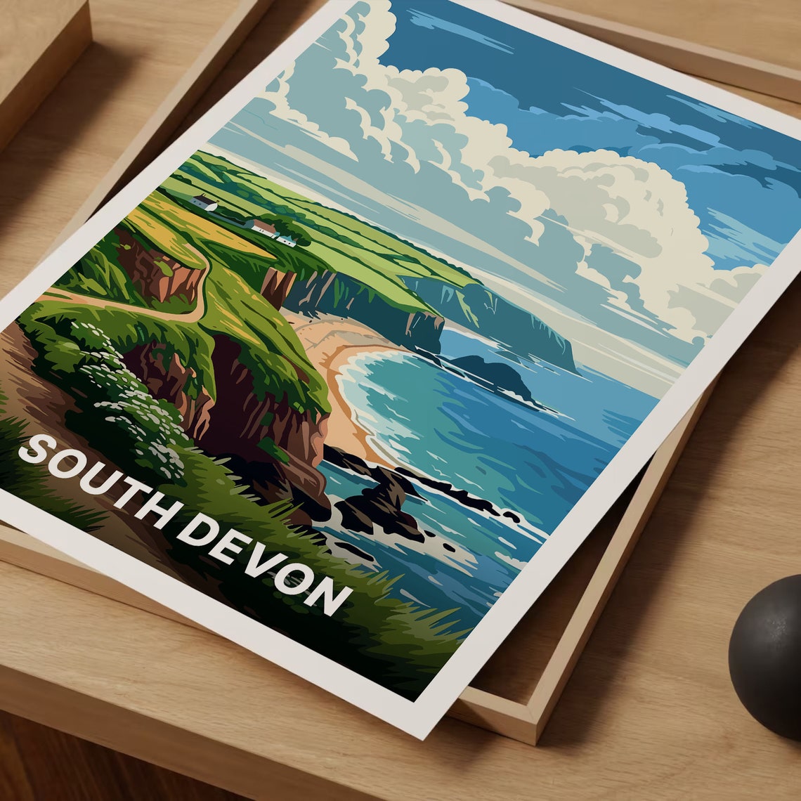 South Devon England Green Cliffs Beach Cove Coastal Travel Poster - Image 3