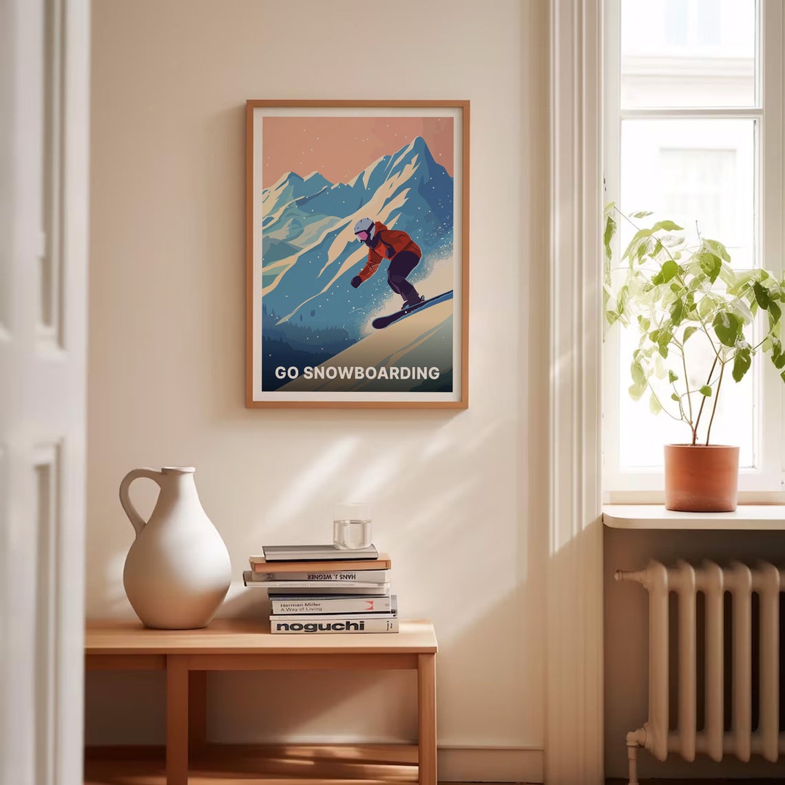 Go Snowboarding Powder Mountain Rider Sunset Vintage Sports Poster - Image 4