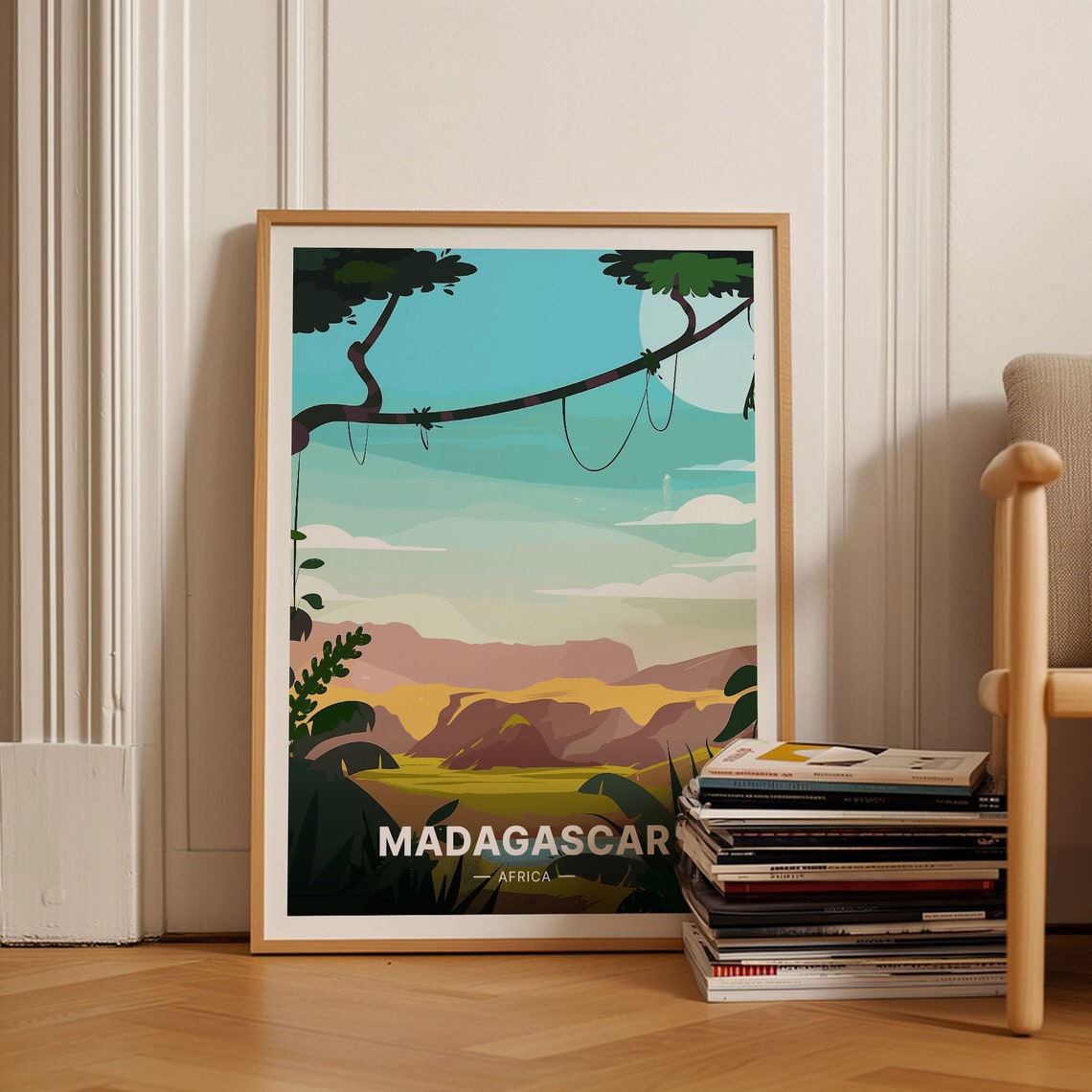 Madagascar Africa Moonlit Tropical Canopy Mountain View Poster