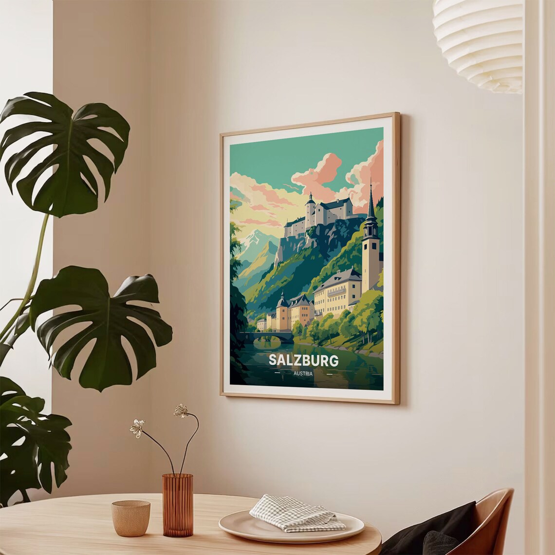 Salzburg Austria Hilltop Fortress Old Town River View Travel Poster - Image 2