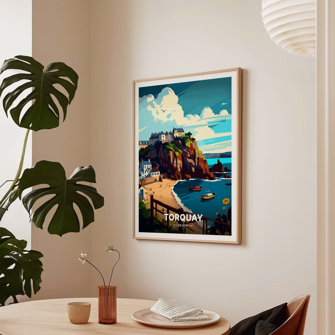 Torquay Devon Cliffside Town Sandy Beach Boats Sunny Bay Poster - Image 2