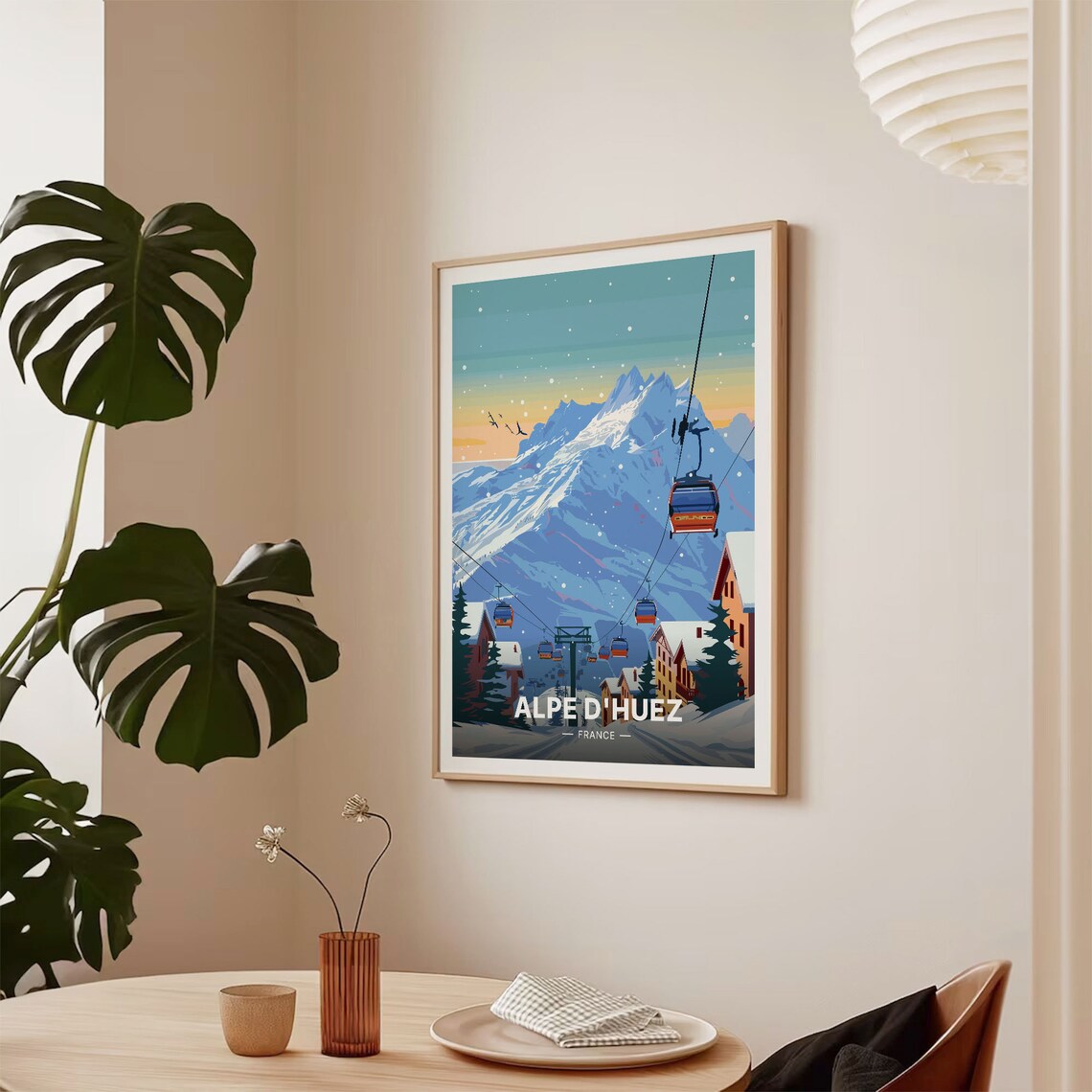 Alpe dHuez France Vintage Travel Poster Ski Resort Gondola Winter Art - Image 2