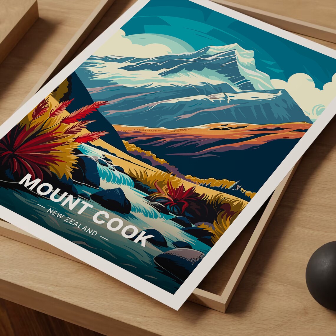 Mount Cook Travel Poster, New Zealand Landscape - Image 3