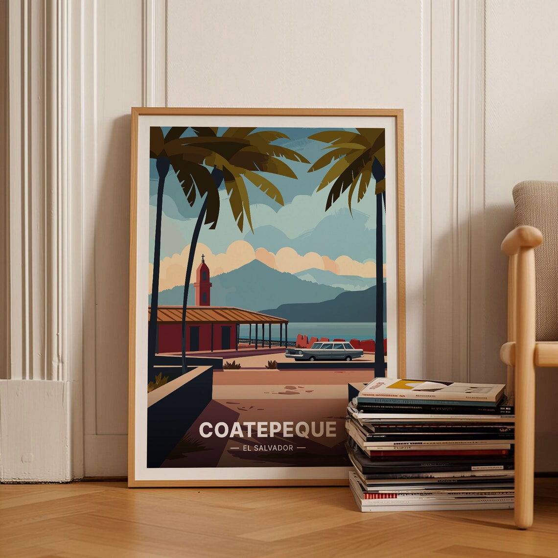 Coatepeque El Salvador Vintage Travel Style Lakeside Town Poster