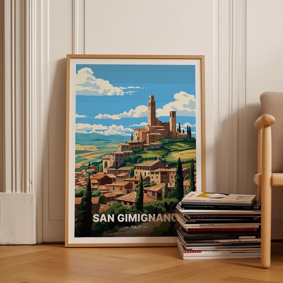 San Gimignano Italy Medieval Towers Tuscan Hills Travel Poster