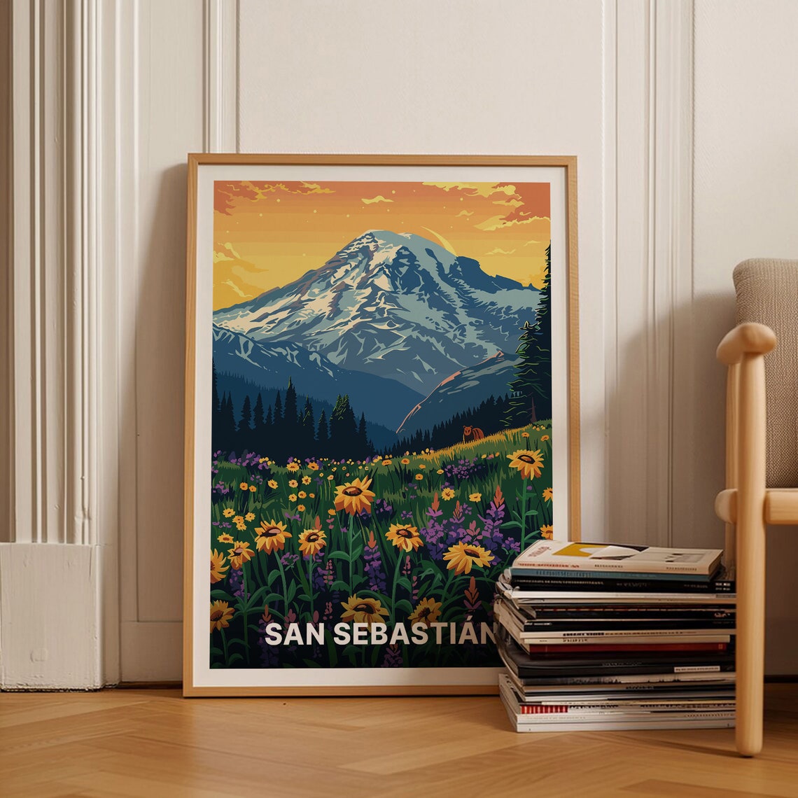 San Sebastian Mountain Meadow Wildflower Landscape Travel Poster